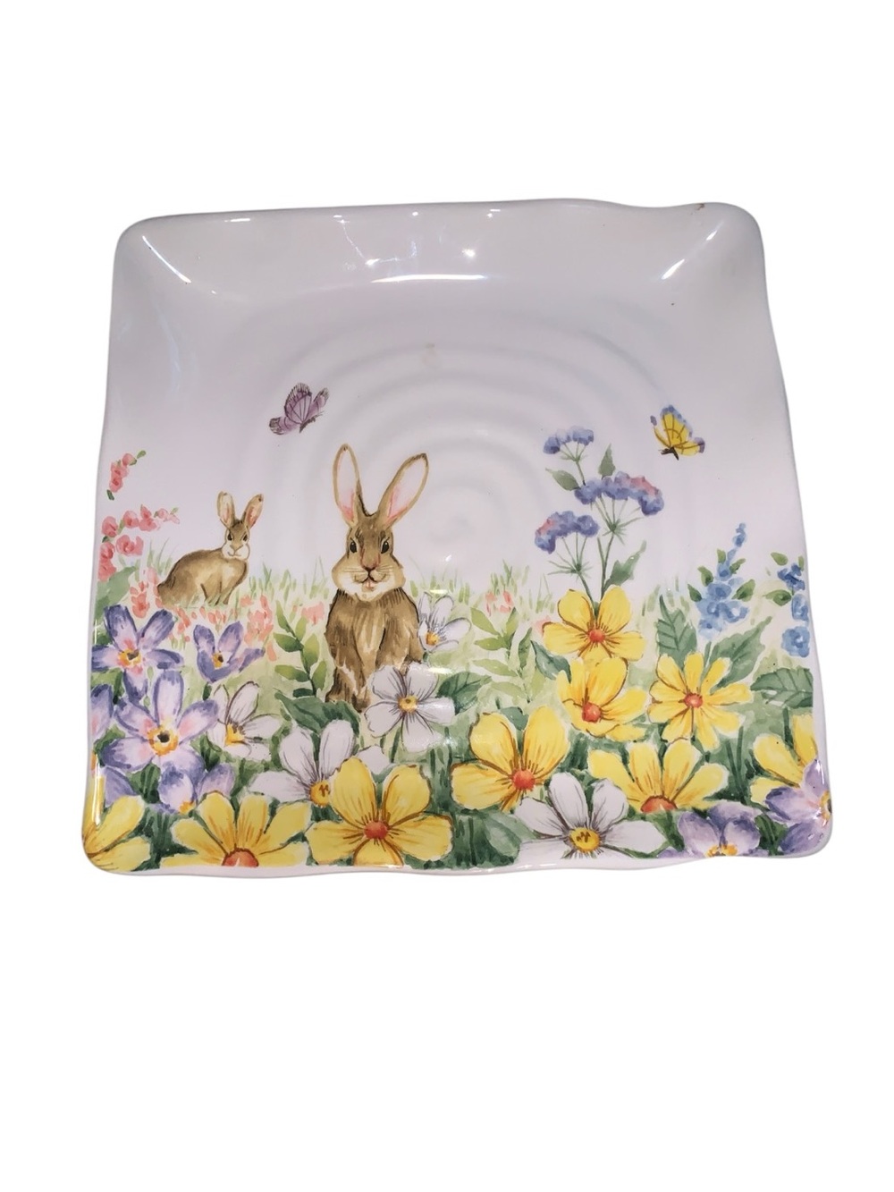 Maxcera 11” Easter Dinner Plate Floral Spring Bunny Rabbit